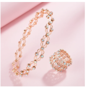 Rose Gold Sparkle Bracelet & Ring Set
