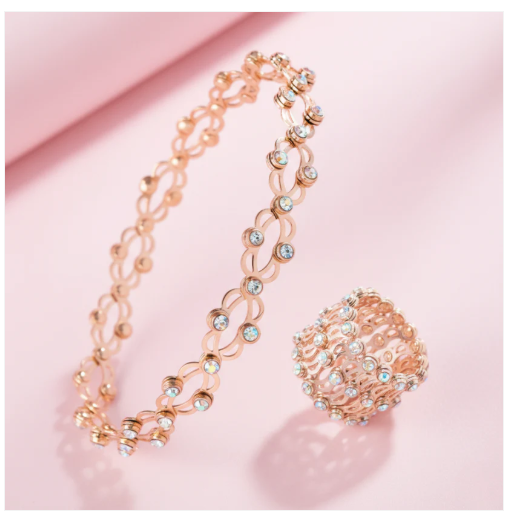 Rose Gold Sparkle Bracelet & Ring Set